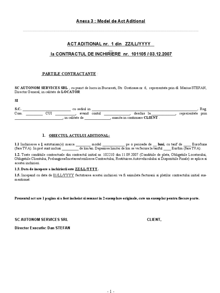 Anexa 2 - Model Act Aditional La Contractul 101105 | PDF