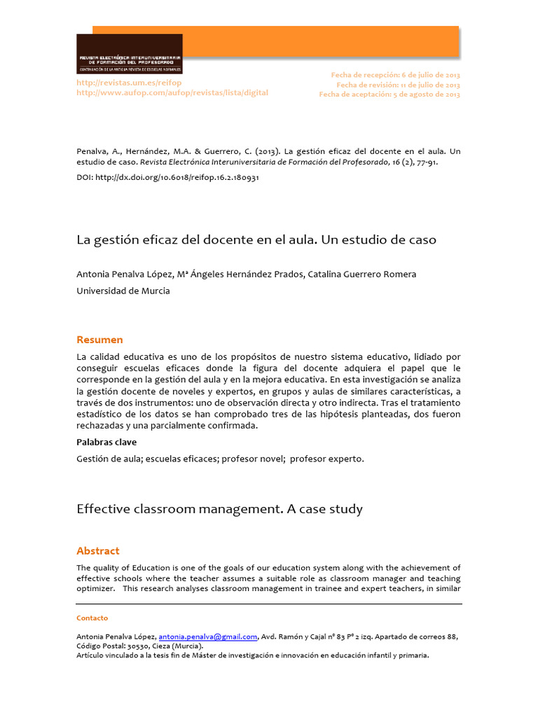 La Gestión Eficaz Del Docente en El Aula. Un Estudio de Caso | PDF ...