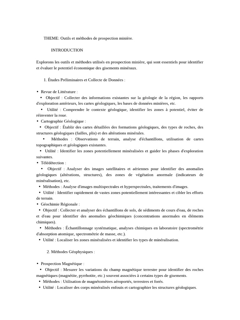 Outils et Méthodes de Prospection Minérale | PDF | Géologie ...