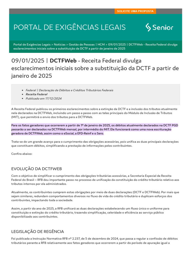 Unificação da DCTF e DCTFWeb em 2025 | PDF | Taxa de crédito | Imposto ...
