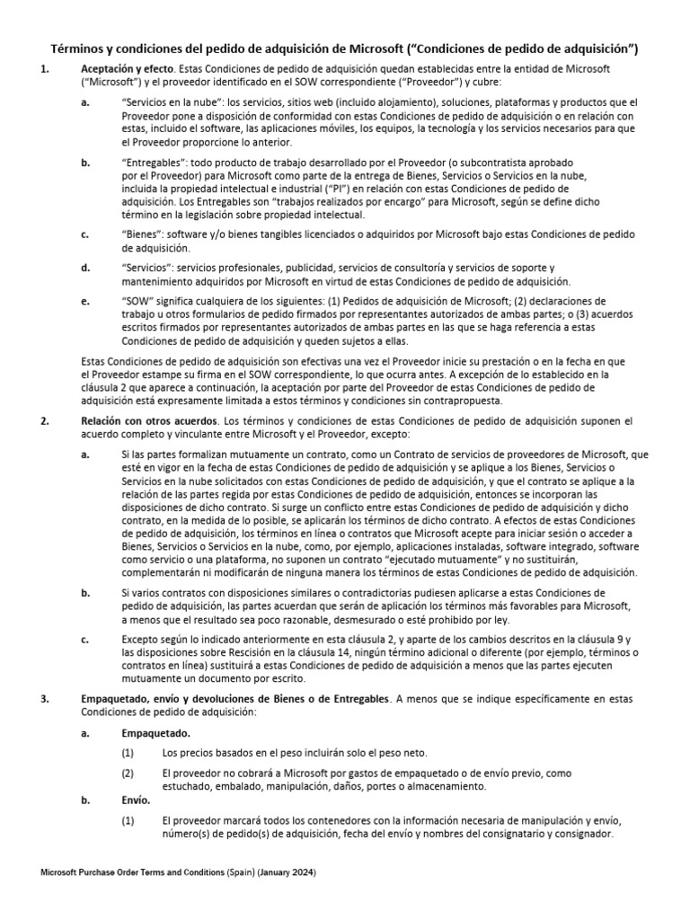 PO Terms and Conditions Es ES | PDF | Computación en la nube ...