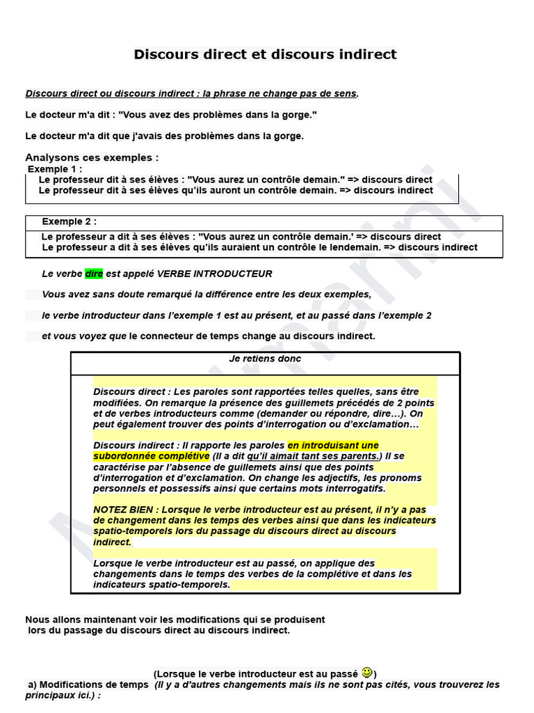 Discours Direct et Indirect : Guide Pratique | PDF | Verbe | Phrase