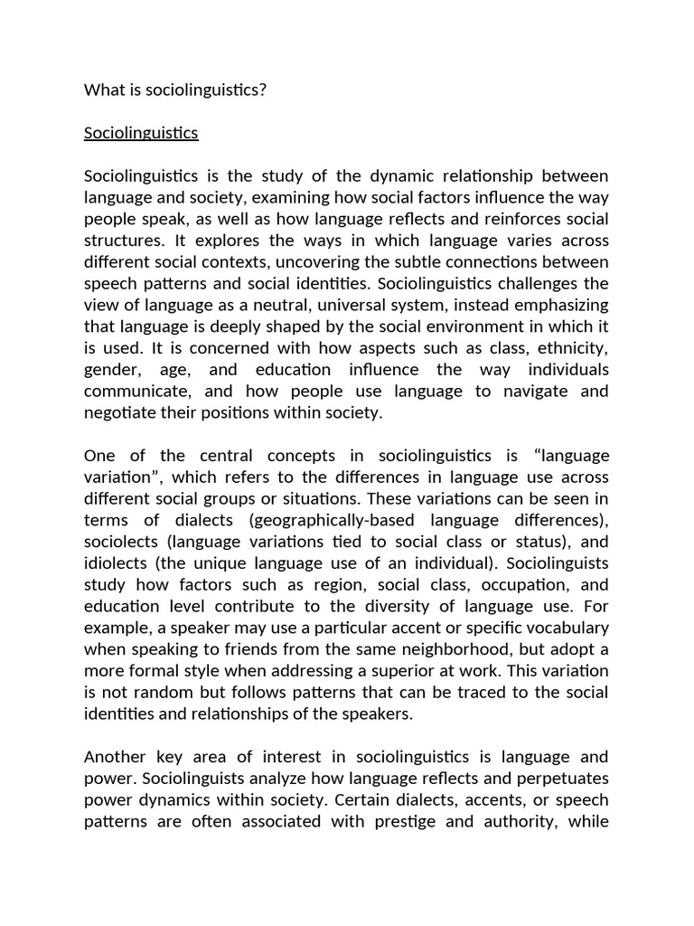 What Is Sociolinguistics | PDF | Sociolinguistics | Human Communication