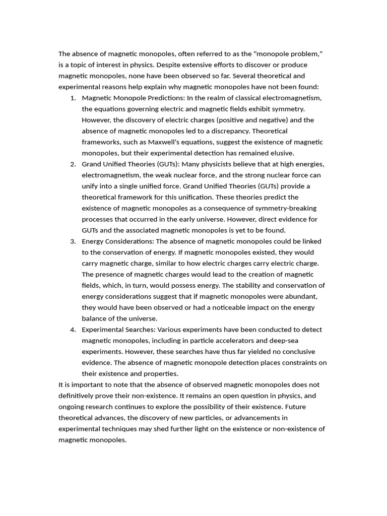 Exploring the Magnetic Monopole Problem | PDF | Magnetism ...