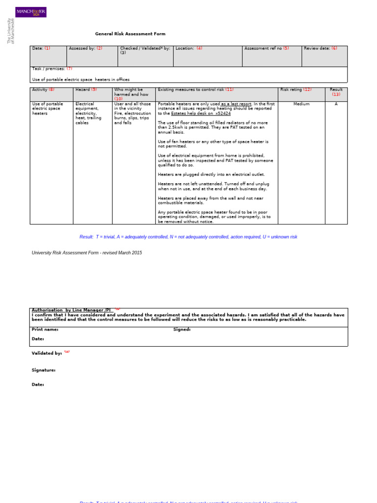 Heaters RA | PDF | Risk Assessment | Risk