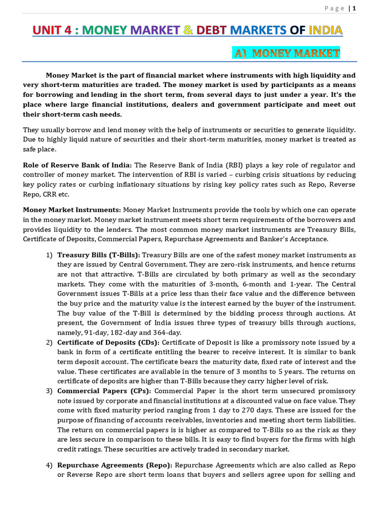 Unit 4 | PDF | Repurchase Agreement | Money Market