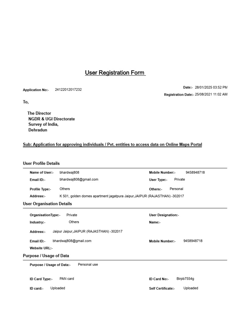 User Registration Form 9458948718 28 01 2025 | PDF | Information ...