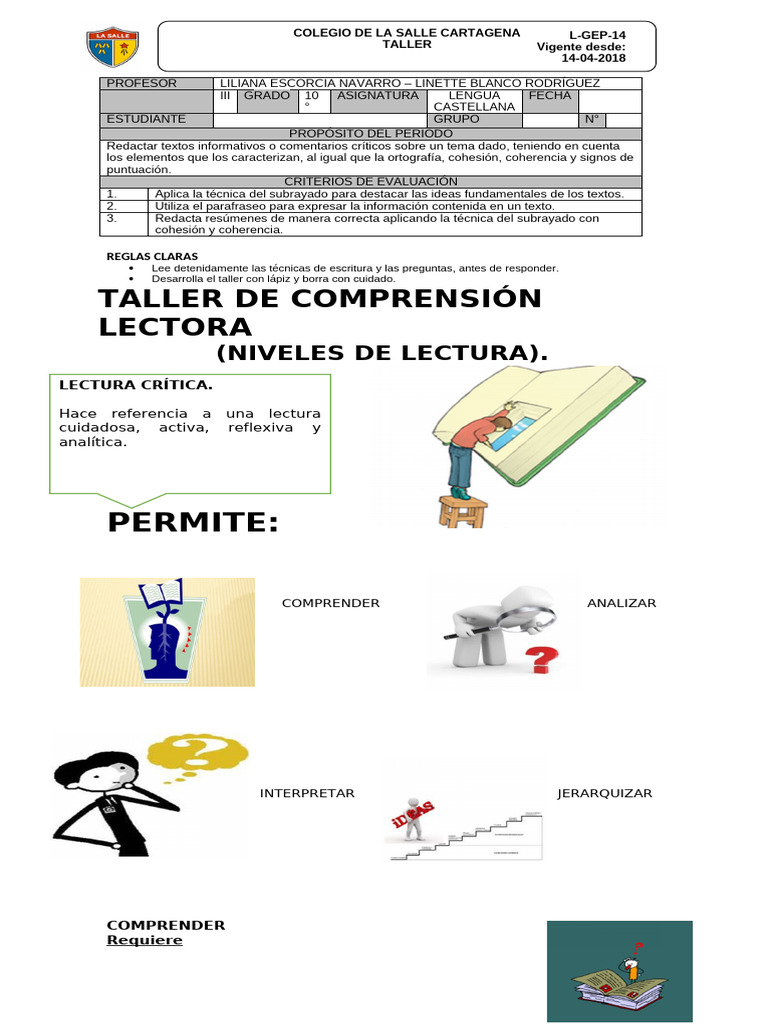10° Niveles de Lectura y Comprensión Lectora. | PDF | Comunicación | Rabia