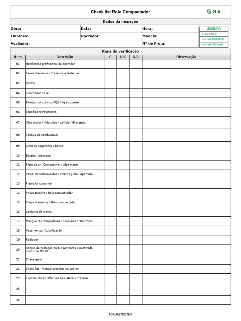 Checklist de Inspeção Rolo Compactador | PDF