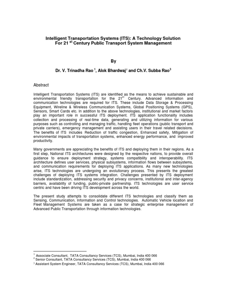 Intelligent Transportation Systems Overview | PDF | Public Transport ...