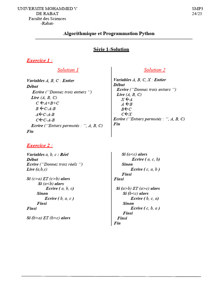 Solutions d'Algorithmique Python | PDF | Algorithmes et structures de ...