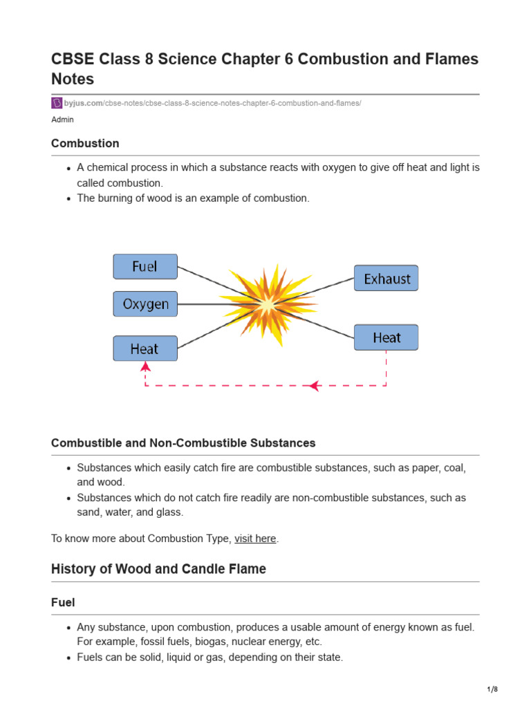 CBSE Class 8 Science Chapter 6 Combustion and Flames Notes | PDF ...