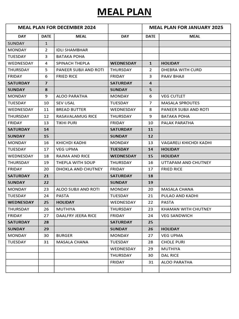 December 2024 Meal Plan Guide | PDF