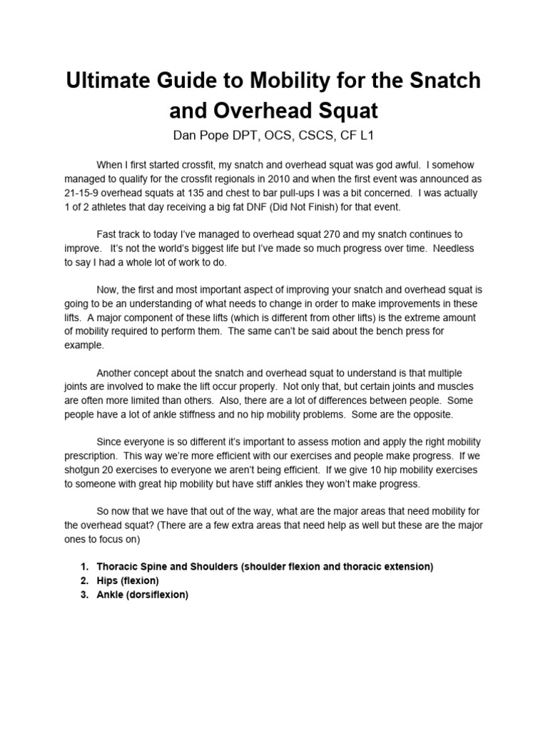 Mobility Guide for Snatch & Overhead Squat | PDF | Weight Training | Joints