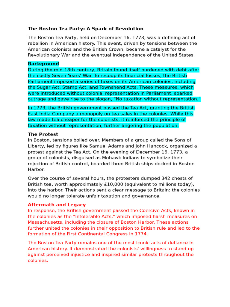 The Boston Tea Party One | PDF