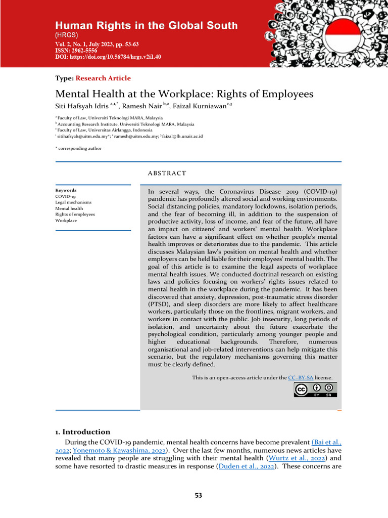 Mental Health at The Workplace Rights of Employees | PDF | Occupational ...