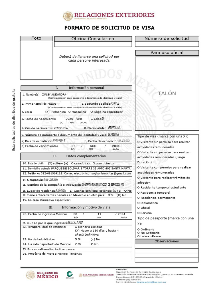 Formato de Solicitud de Visa México | PDF | Visa de viaje | México