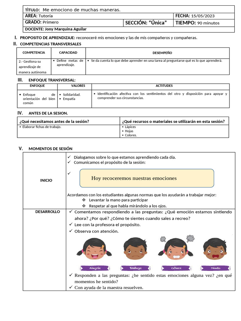 Reconociendo Emociones en Clase | PDF | Las emociones | Aprendizaje