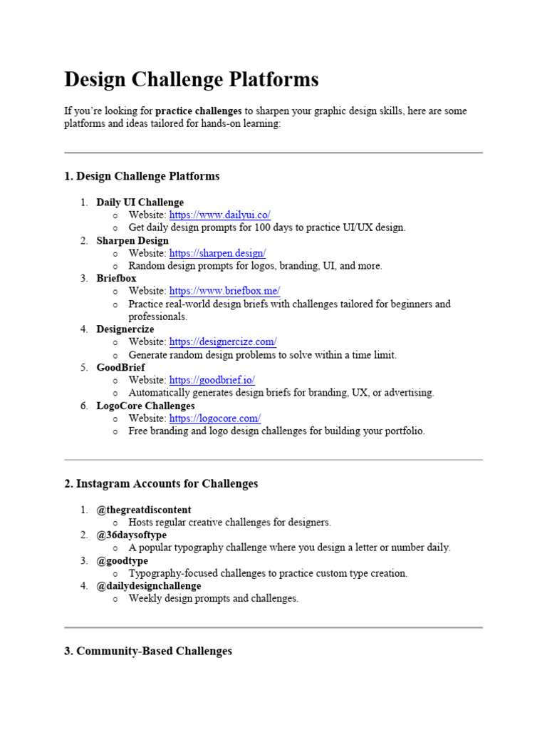 Top Design Challenge Platforms & Ideas | PDF | Graphic Design | Adobe ...