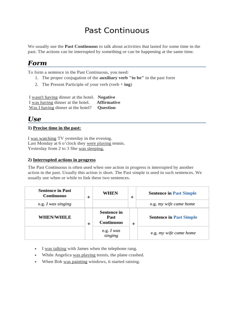 Past Continuous Tense Explained | PDF | Verb | Syntax