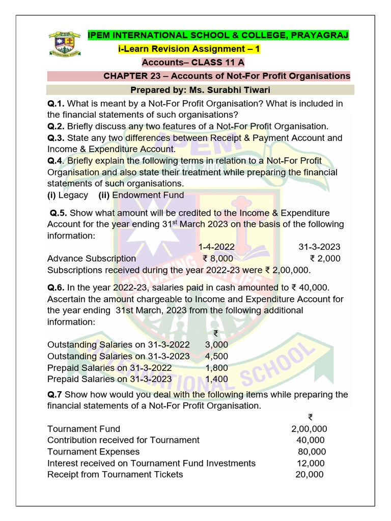 Not-For-Profit Accounts Assignment | PDF