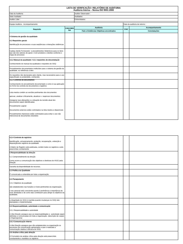 Relatório de Auditoria ISO 9001:2008 | PDF | Qualidade (negócios ...