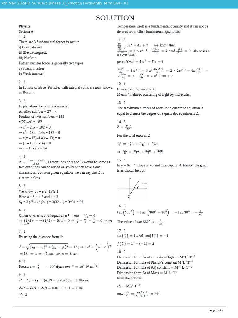 Practice FT - 01 - Class-11 - Engg - Sol (Phase 1) 04-05-24 | PDF ...