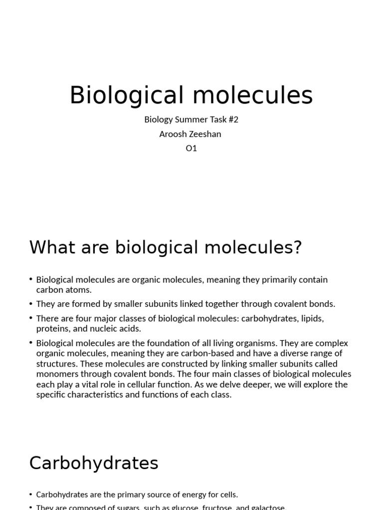 Overview of Biological Molecules | PDF | Carbohydrates | Biomolecules