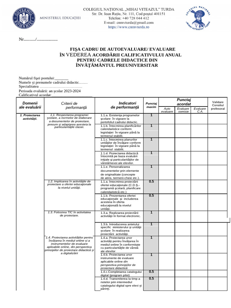 Fisa de Autoevaluare 2024 | PDF