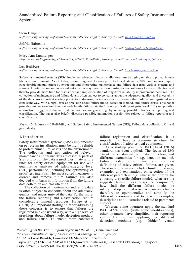 Standardised Failure Reporting and Class | PDF | Reliability ...