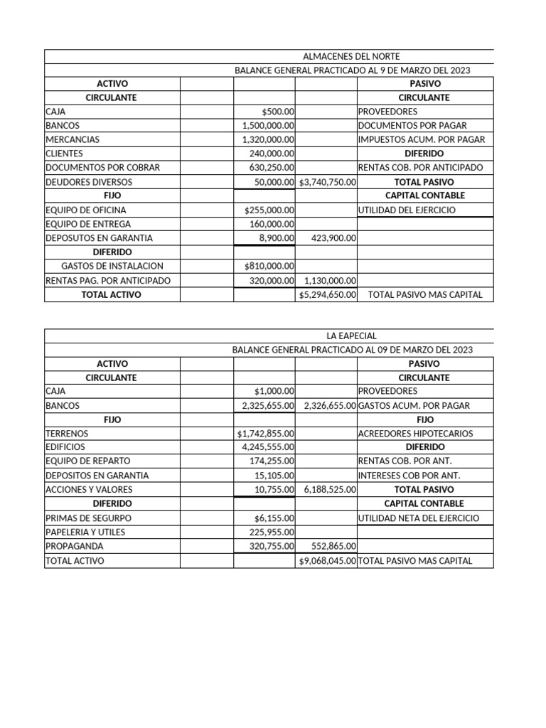 Balance General Almacenes del Norte 2023 | PDF | Contabilidad | Hoja de ...