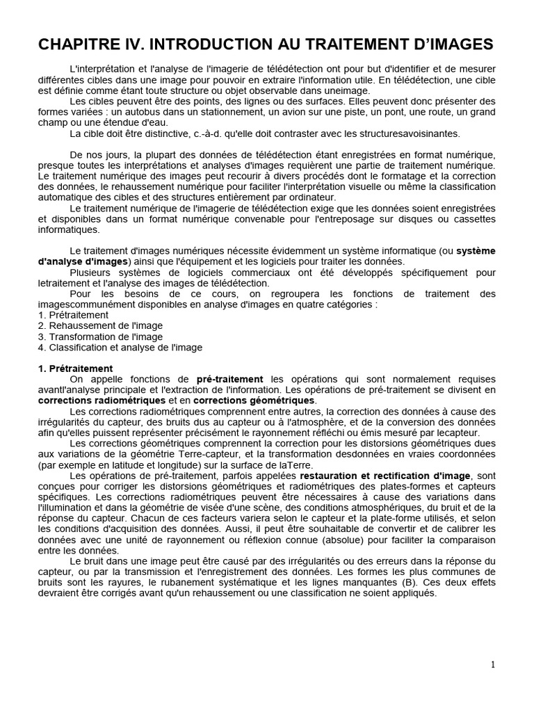 Prétraitement des images en télédétection | PDF | Télédétection ...