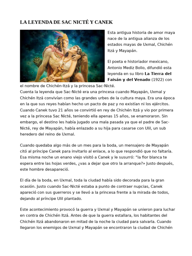Leyenda de Sac-Nicté y Canek | PDF