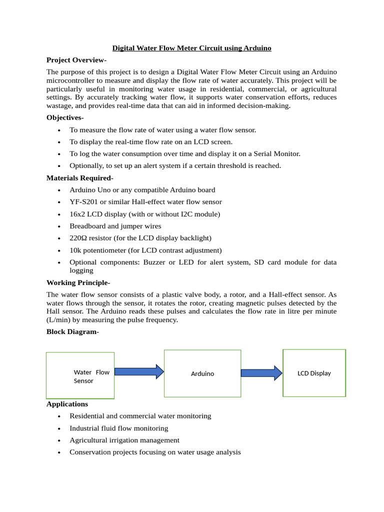 Digital Water Flow Meter Circuit Using Arduino | PDF