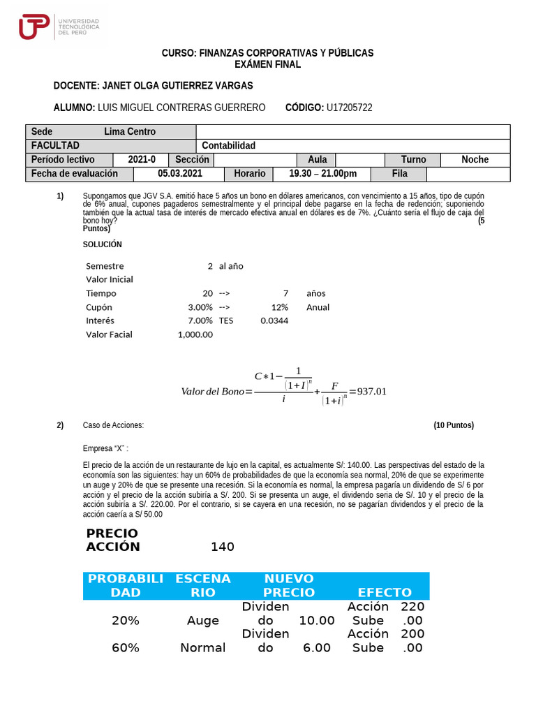 Examen Final de Finanzas Corporativas | PDF | Portafolio (Finanzas ...