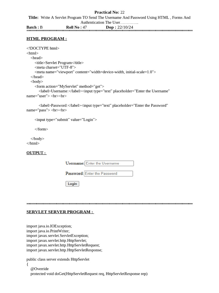Servlet User Authentication Example | PDF