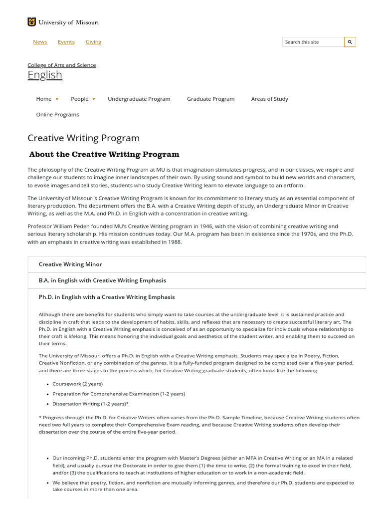 University of Missouri - Creative Writing Program - English | PDF ...