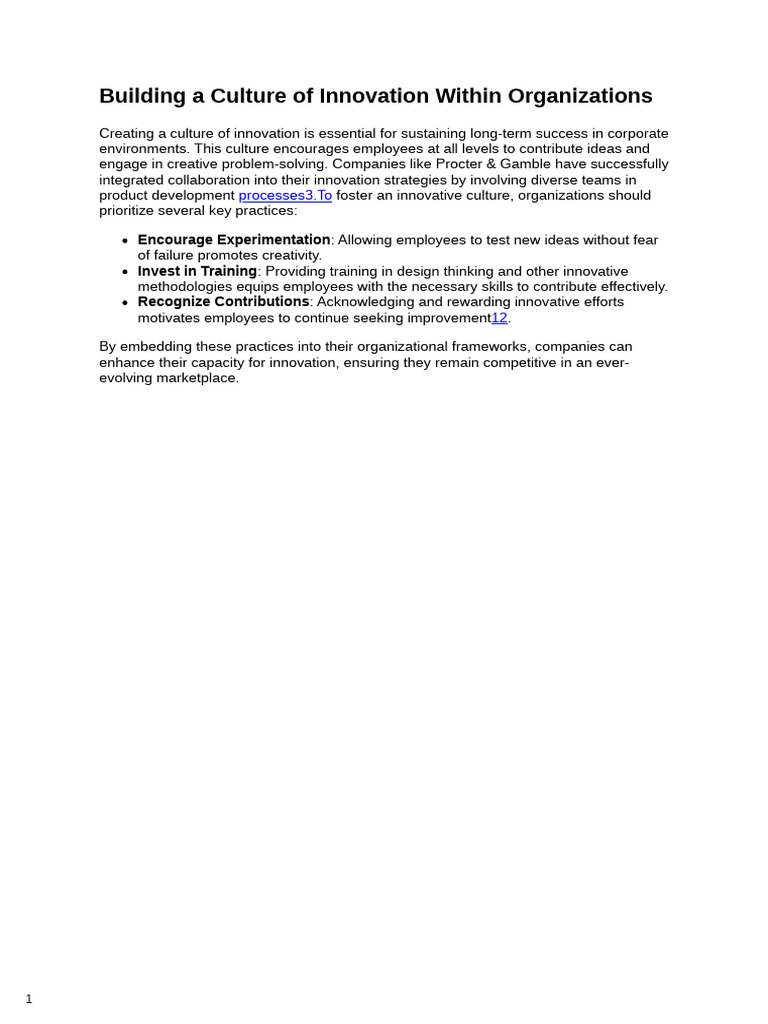 Building A Culture Of Innovation Within Organizations Pdf