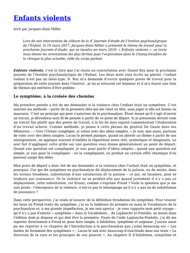 Comprendre la violence chez l'enfant | PDF | Jacques Lacan | Psychanalyse