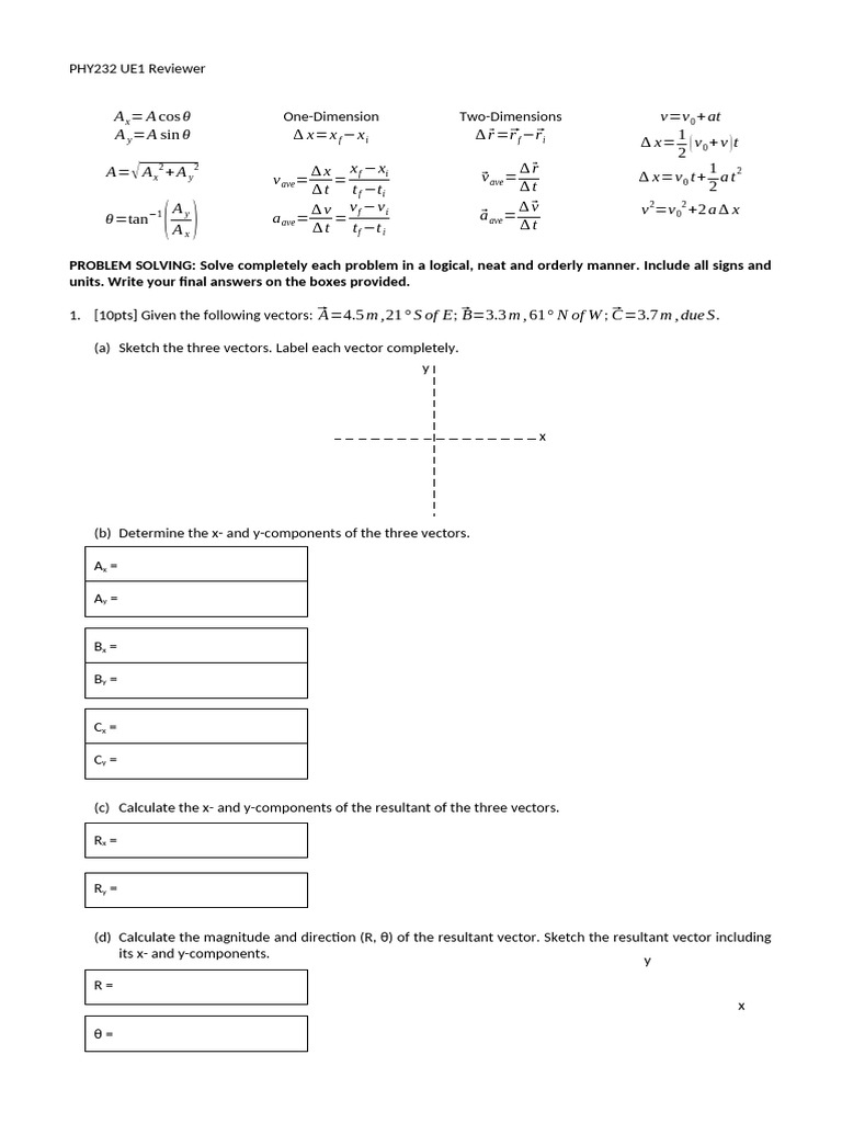 Physics Vector and Motion Problem Solutions | PDF | Velocity | Temporal ...