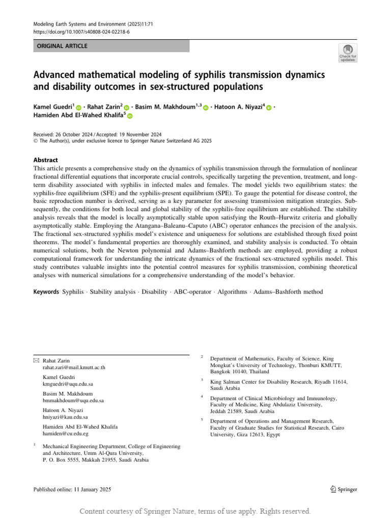 Advanced mathematical modeling of syphilis transmi pdf stability