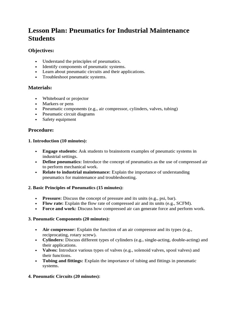 Pneumatics Lesson Plan for Maintenance | PDF | Pneumatics | Valve