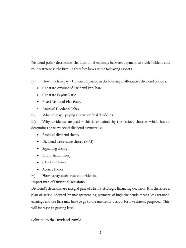 Topic 8 Dividend Decisions Pdf Dividend Investing