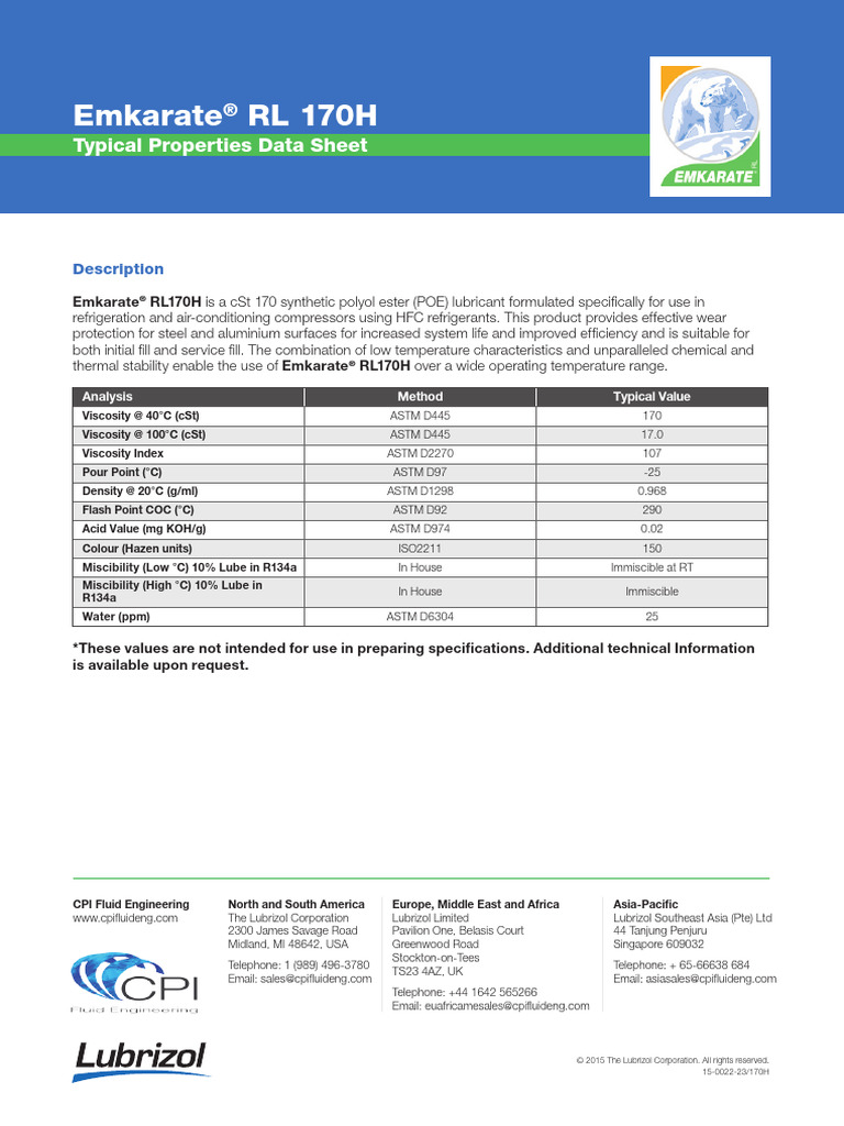 Emkarate RL 170H | PDF | Viscosity | Mechanical Engineering