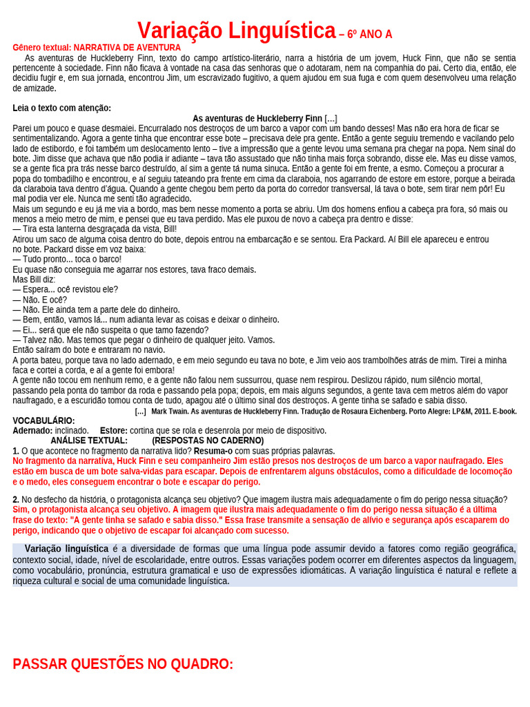 Variação Linguística em Huckleberry Finn | PDF | Linguística | Narrativa