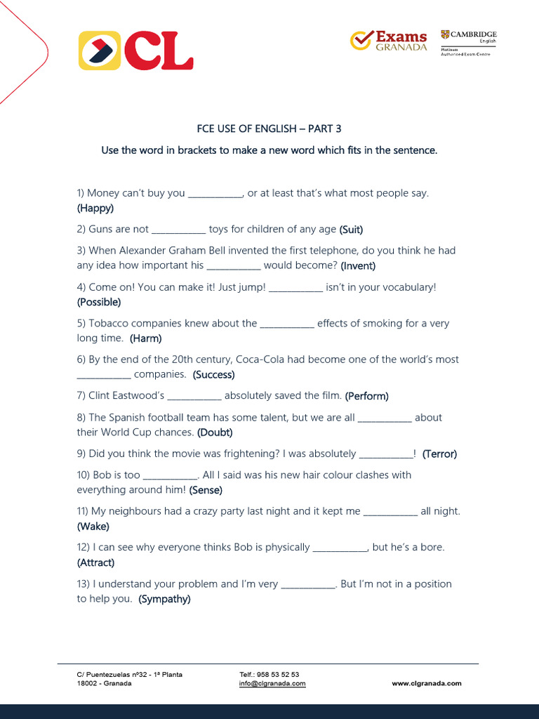 B2 First Reading Uoe Part 3 Random Sentences 2 Pdf