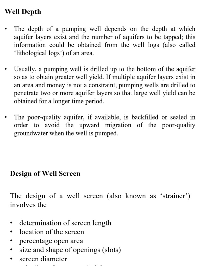 Well Depth and Screen Design Guide | PDF | Aquifer | Corrosion