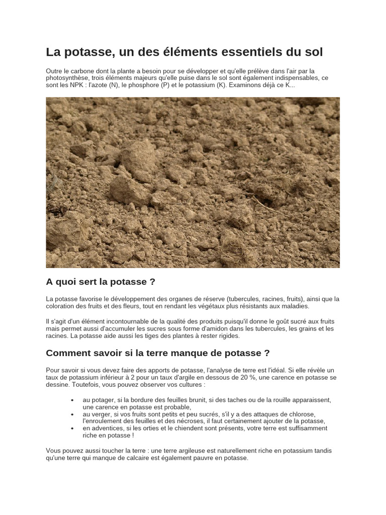 La potasse essentiel au jardin PDF Fertilisant Botanique — free download