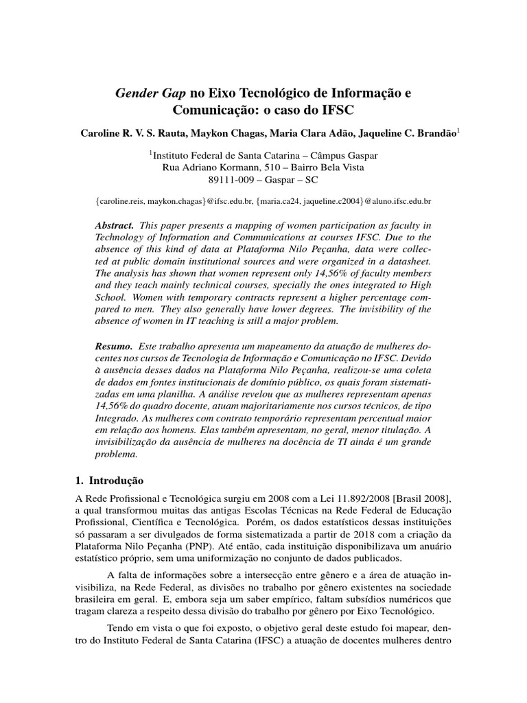 Mulheres no Ensino de TI no IFSC | PDF | Comunicação | Tecnologia da ...