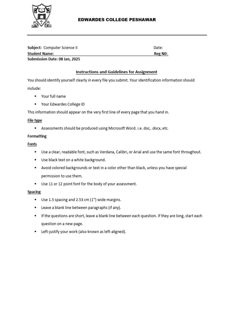 Computer Science II Assignment Guidelines | PDF | Namespace | Software